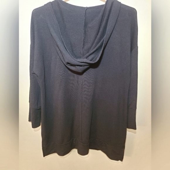 Ladies black hooded long sleeved sweater with lace up front - Picture 2 of 4